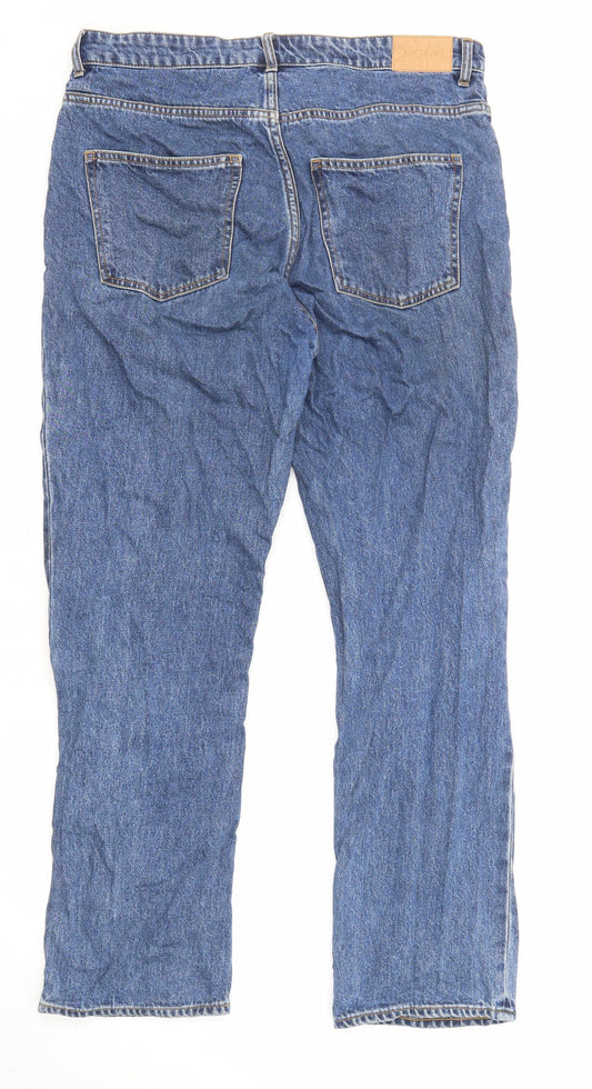 Monki Womens Blue Cotton Straight Jeans Size 32 in L28 in Regular Zip