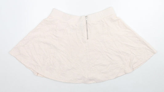 H&M Womens Pink Floral Cotton Skater Skirt Size L Zip