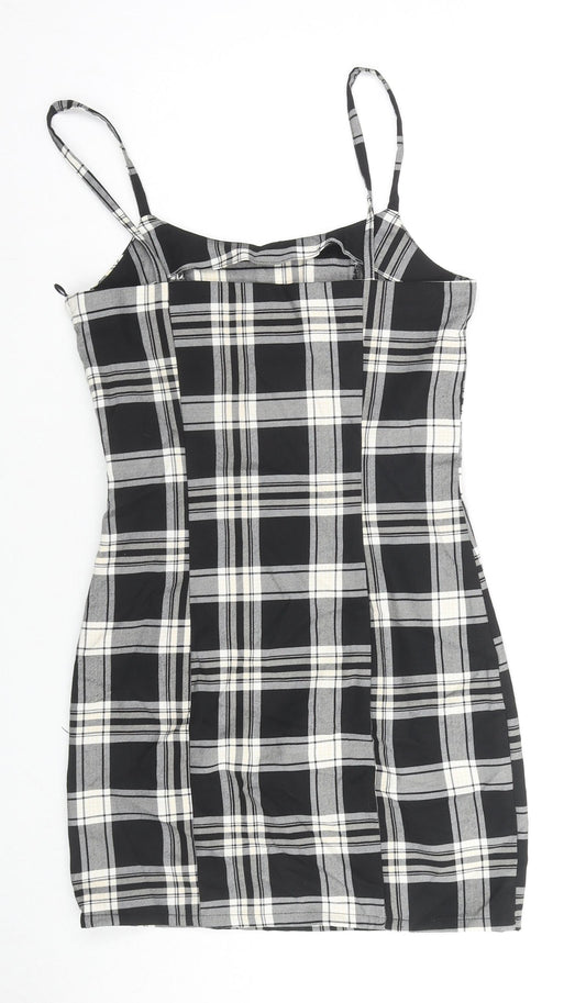 Divided by H&M Womens Black Check Polyester Blend Mini Size 4 Square Neck Zip