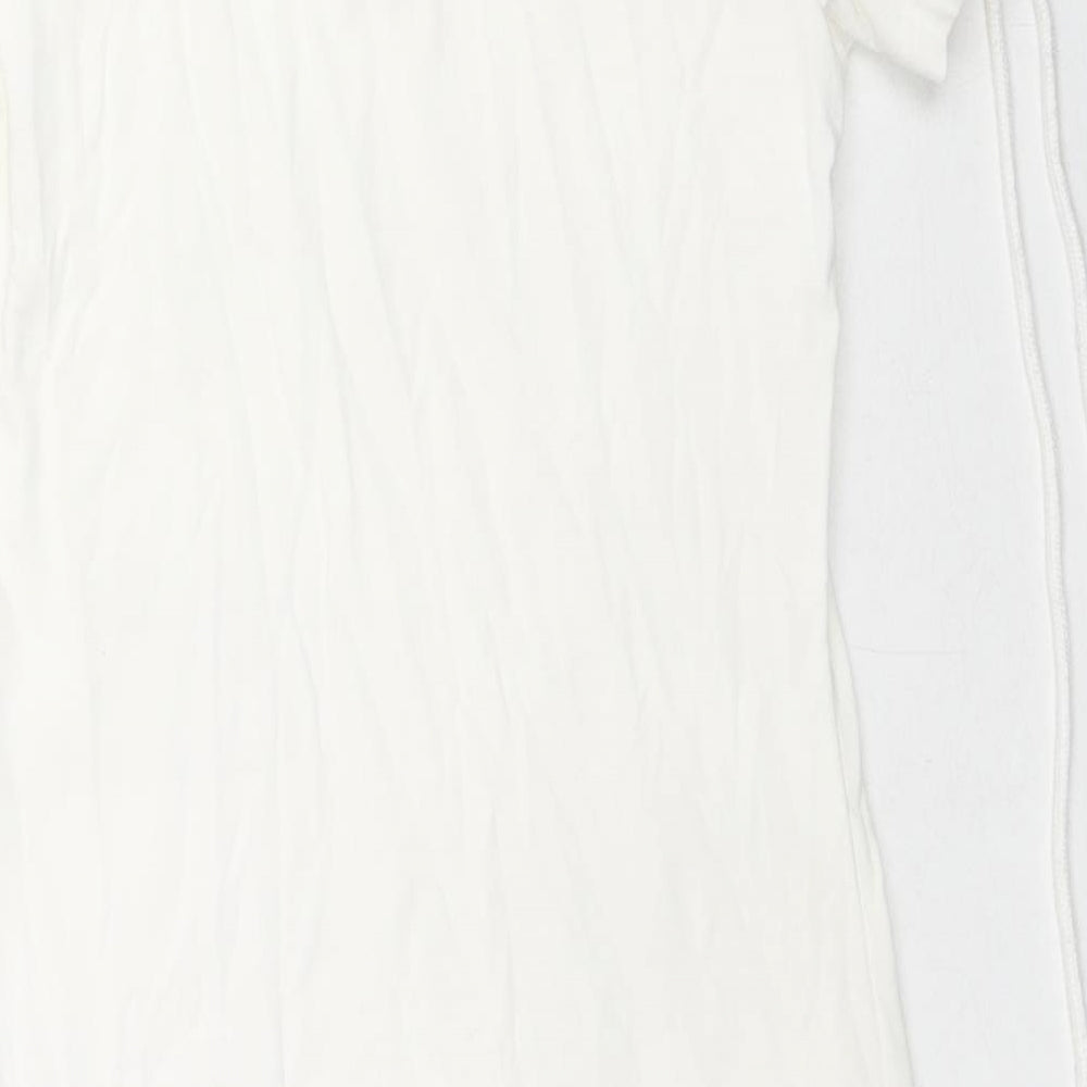 QED London Womens White Cotton Bodycon Size S Round Neck Zip - Tie Detail Sleeves