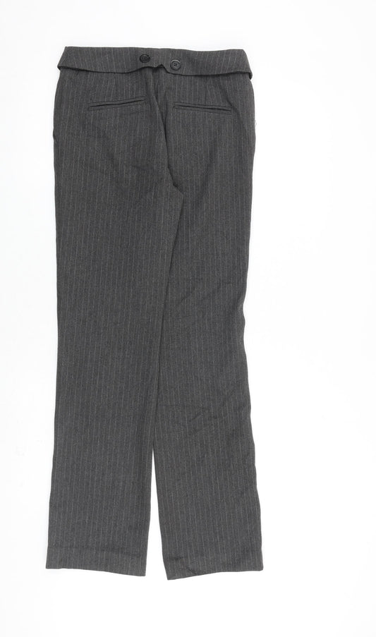 Mango Womens Grey Striped Polyester Trousers Size 6 L30 in Regular Zip