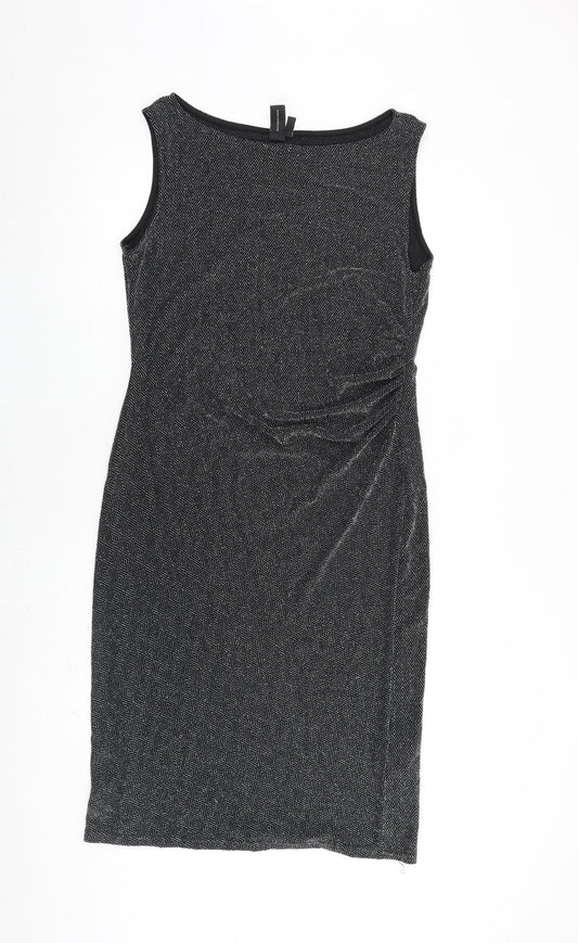 Additional front view of IZABEL LONDON women’s black nylon a-line, size UK 16, round neck pullover