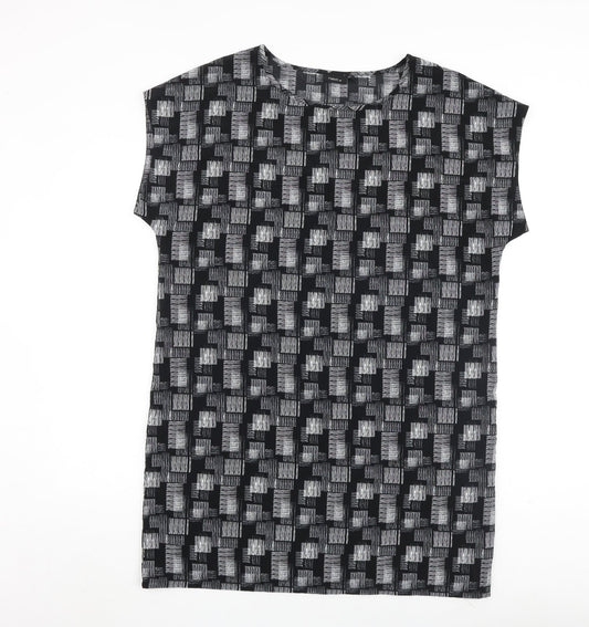 NEXT Womens Black Geometric Polyester A-Line Size 14 Round Neck Pullover