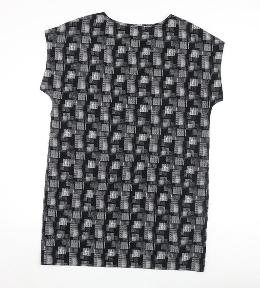 NEXT Womens Black Geometric Polyester A-Line Size 14 Round Neck Pullover