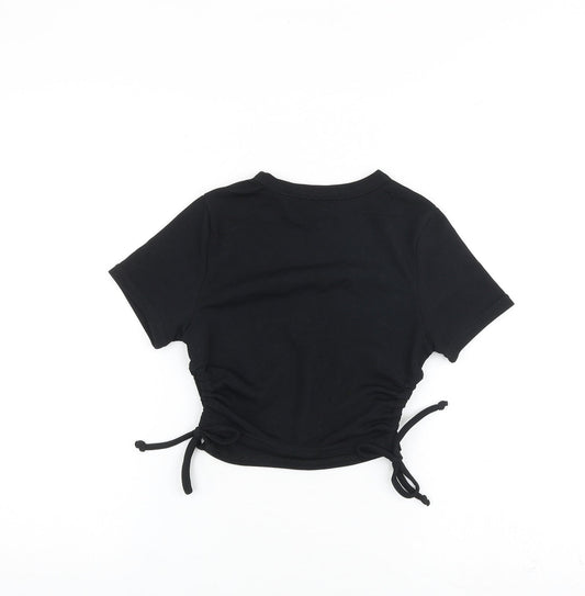 Boohoo Womens Black Polyester Basic T-Shirt Size 6 Round Neck - Ruched Sides