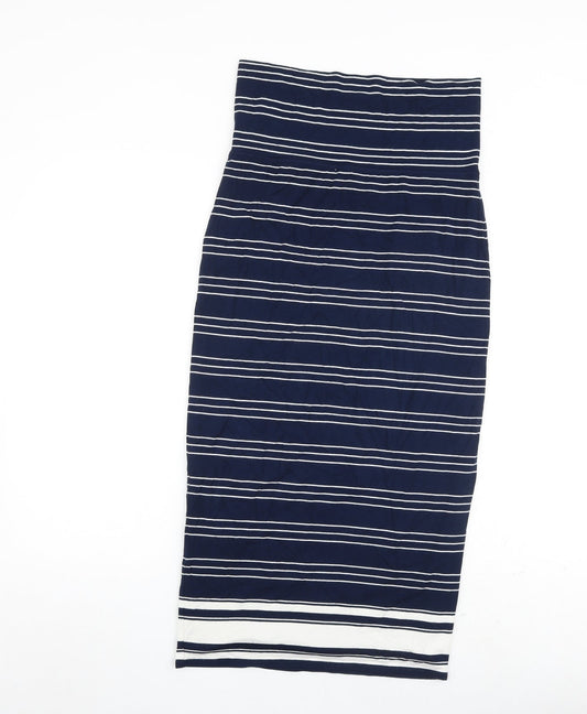 Max Studio Womens Blue Striped Viscose A-Line Size S Off the Shoulder Pullover