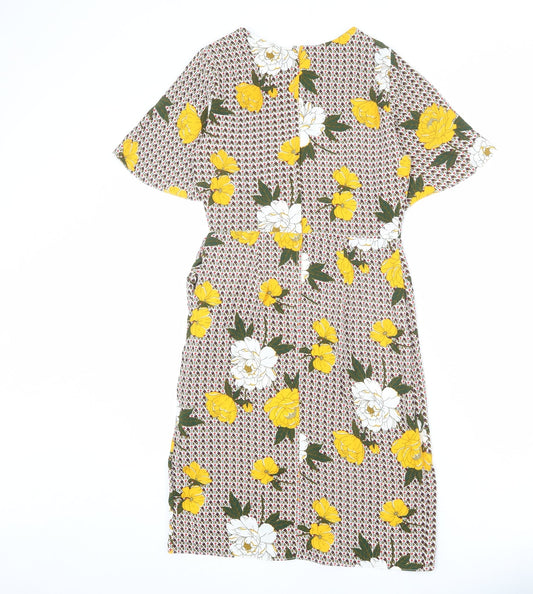 Dorothy Perkins Womens Multicoloured Geometric Polyester Sheath Size 8 Roll Neck Zip - Floral Detail, Tie Front