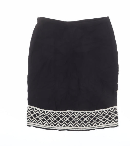 Monsoon Womens Black Geometric Viscose Straight & Pencil Skirt Size 10 Zip