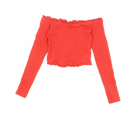 Womens UK Size 10 New Look Red Cropped T-Shirt
