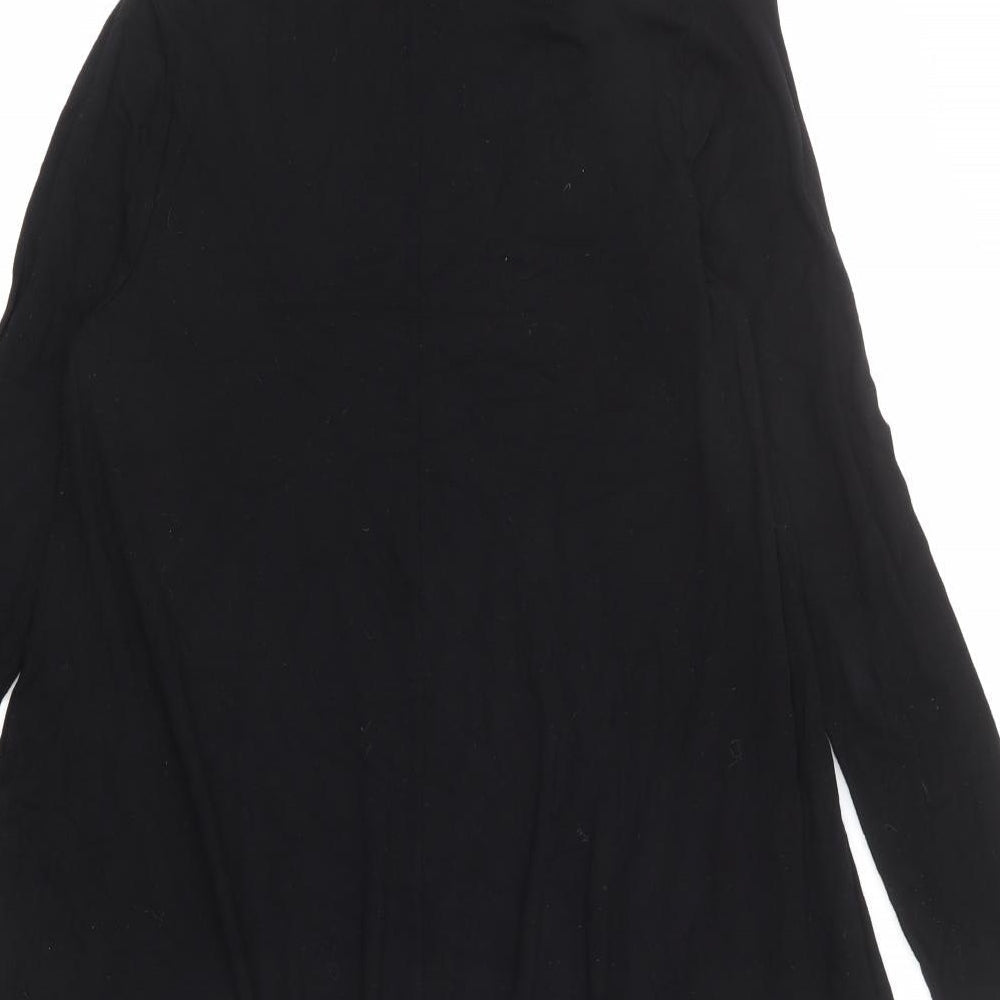 Brand and care label for ASOS women’s black polyester trapeze & swing, size UK 12, henley pullover
