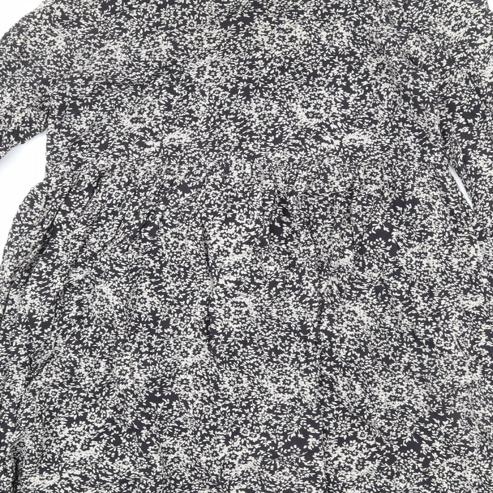 Monsoon Womens Black Floral Viscose Trapeze & Swing Size S Mock Neck Button