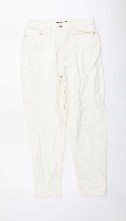 Additional front view of I SAW IT FIRST women’s ivory cotton mom jeans, size UK 10, 27-inch leg regular button