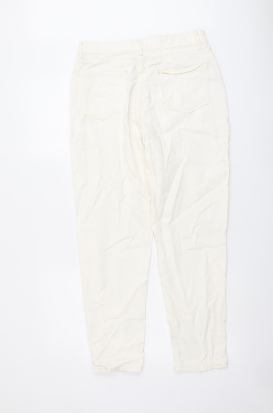 I SAW IT FIRST Womens Ivory Cotton Mom Jeans Size 10 L27 in Regular Button