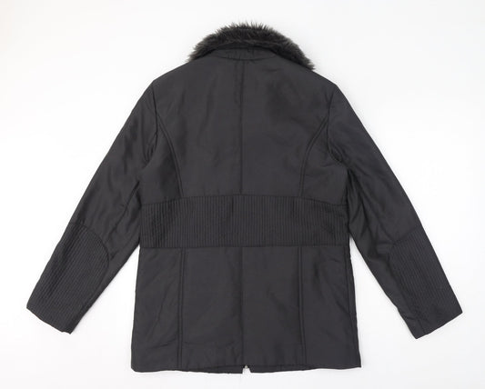 Klass Womens Grey Overcoat Coat Size S Zip - Faux Fur Collar