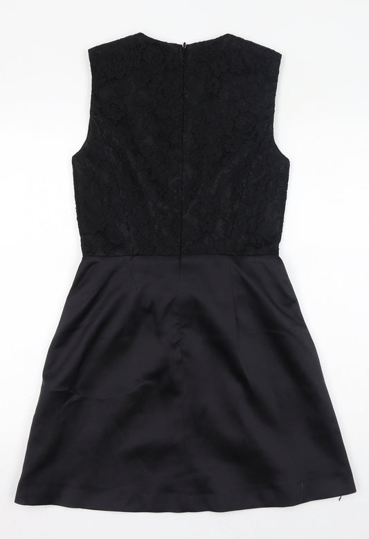 French Connection Womens Black Polyester A-Line Size 8 Square Neck Zip - Bow Detail