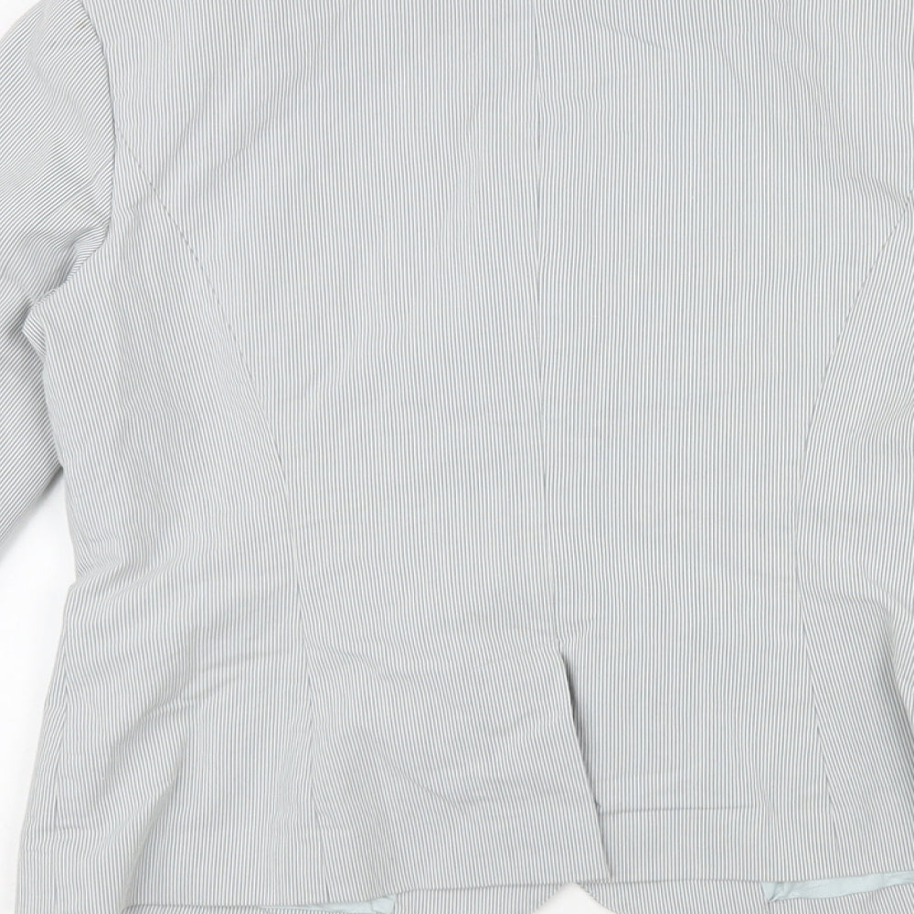 New Look Womens Grey Pinstripe Cotton Jacket Blazer Size 12