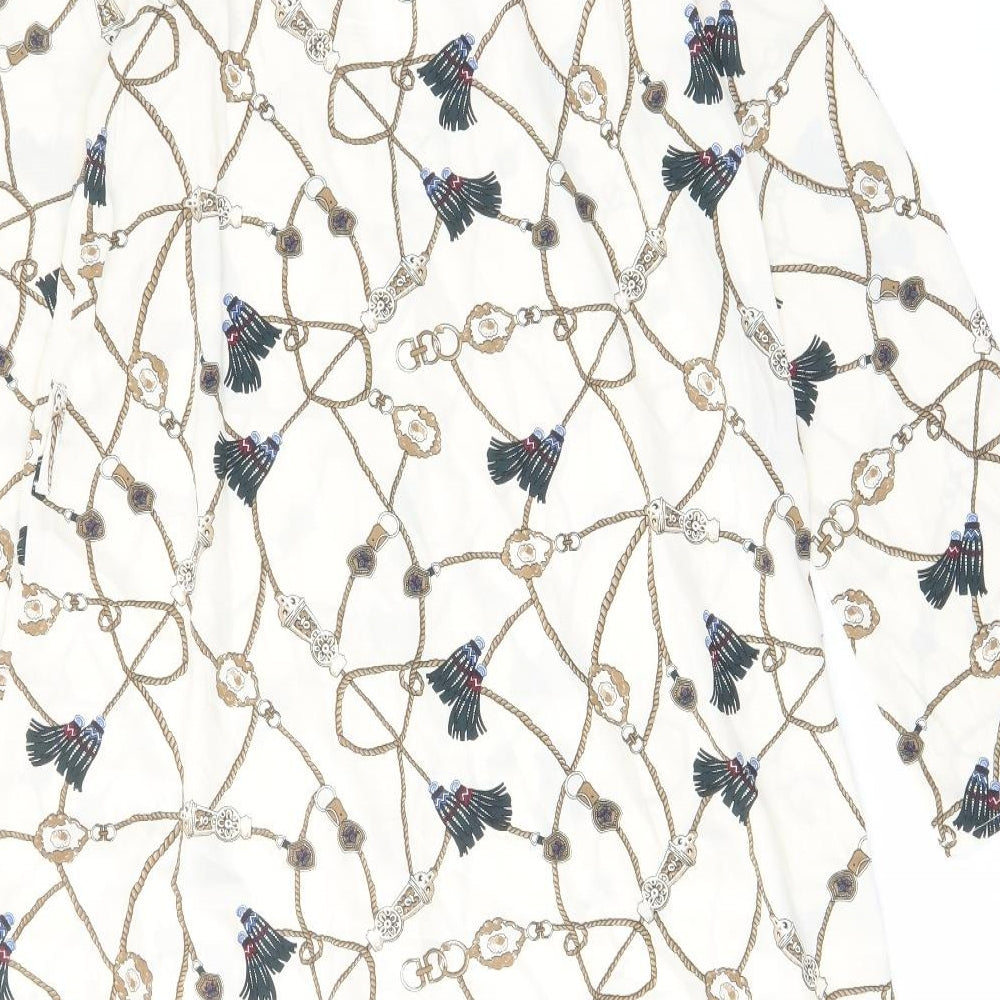 Boohoo Womens Ivory Geometric Polyester Sheath Size 10 V-Neck Button