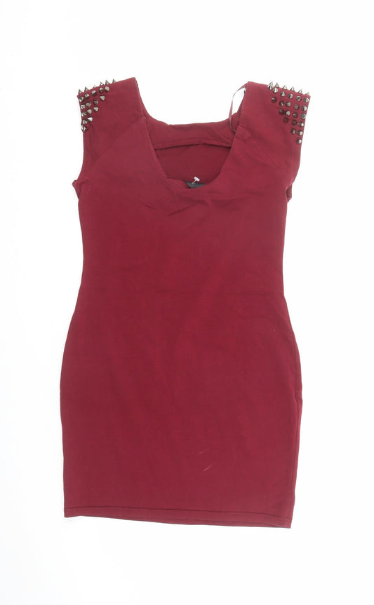 AX Paris Womens Red Viscose Bodycon Size 12 Round Neck Pullover