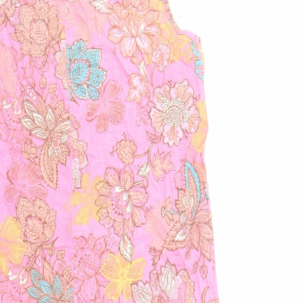 NEXT Womens Pink Floral Linen A-Line Size 8 V-Neck Pullover