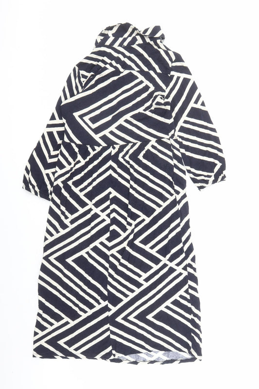 Roman Womens Blue Geometric Viscose A-Line Size 10 Collared Pullover