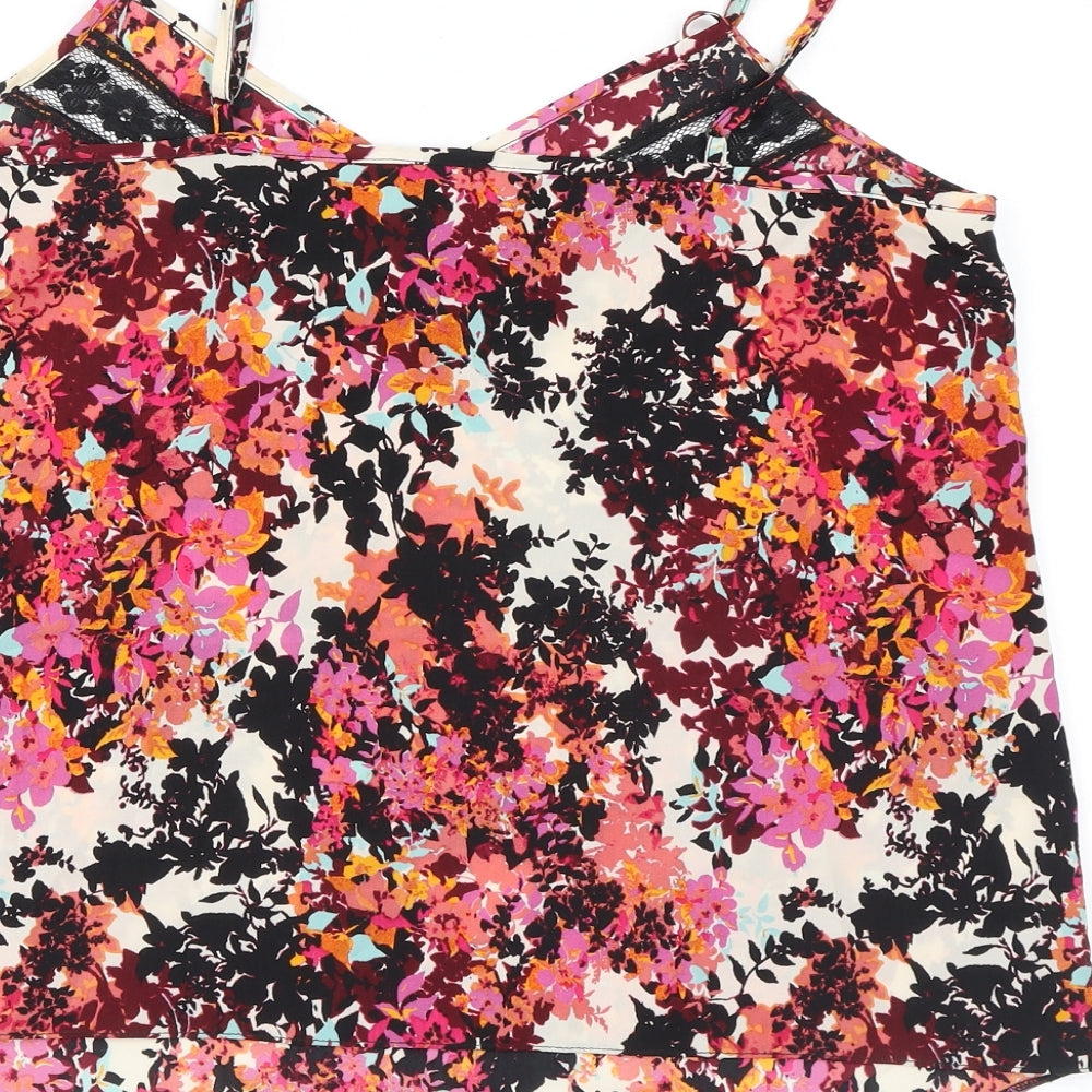 Brand and care label for Miss Selfridge women’s multicoloured floral polyamide camisole blouse, v-neck - lace detail
