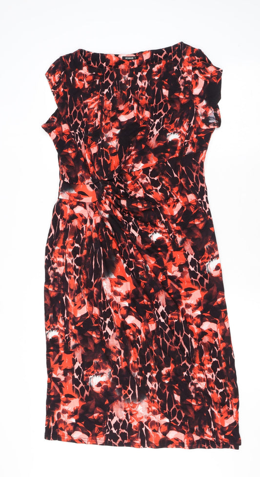 Additional front view of Roman women’s red animal print viscose sheath, size UK 12, round neck pullover