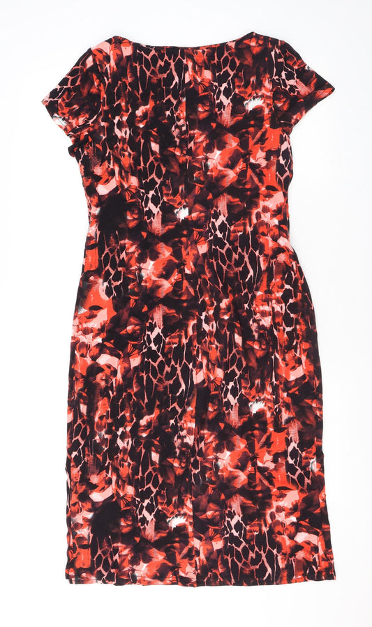 Roman Womens Red Animal Print Viscose Sheath Size 12 Round Neck Pullover