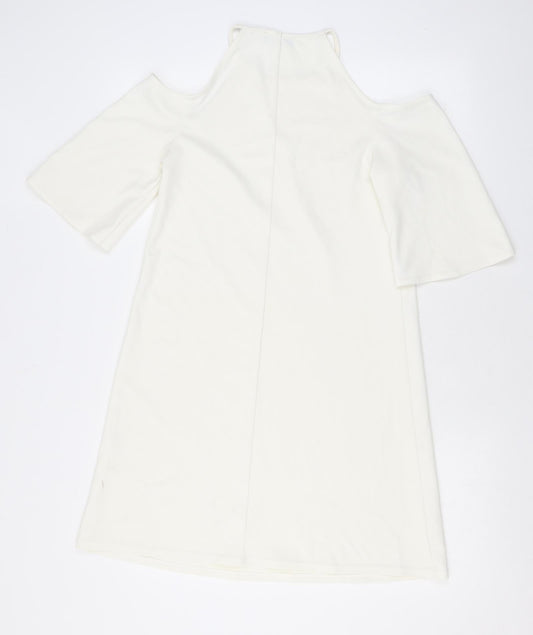 New Look Womens White Polyester Mini Size 8 Halter Pullover - Cold Shoulder