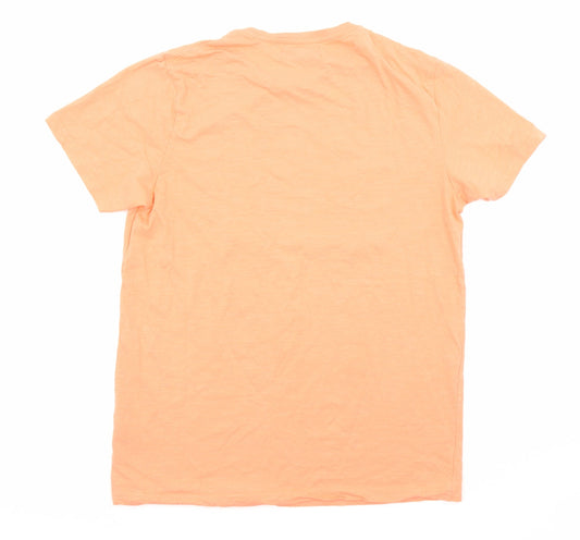 ACW85 Mens Orange Cotton T-Shirt Size M Round Neck - Beach Life, Palm Trees