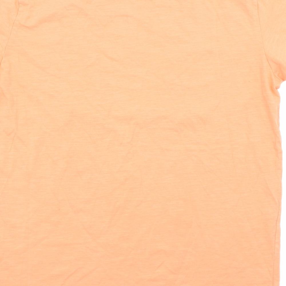 Brand and care label for ACW85 men’s orange cotton t-shirt, size M, round neck - beach life, palm trees