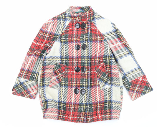 River Island Womens Multicoloured Plaid Overcoat Coat Size 6 Button