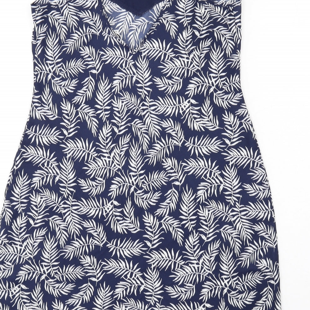 John Lewis Womens Blue Geometric Polyester Slip Dress Size M V-Neck Pullover