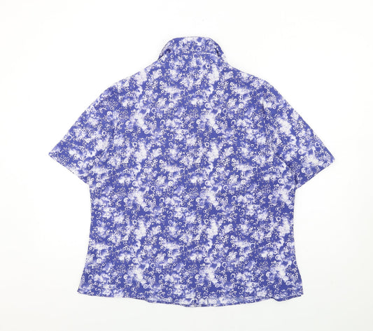 EWM Womens Blue Geometric Polyester Basic Button-Up Size 16 Collared