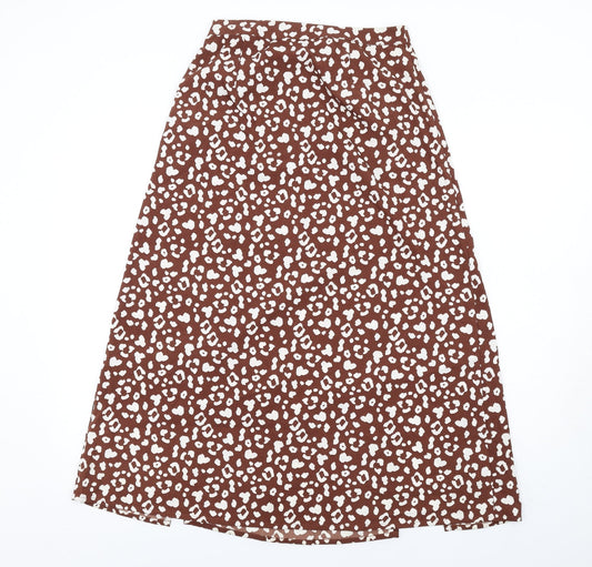 Missguided Womens Brown Animal Print Polyester A-Line Skirt Size 6 Zip - Leopard Print