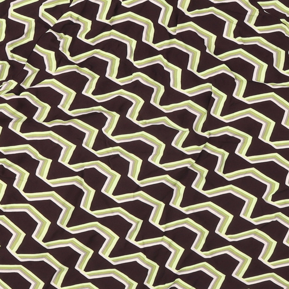 Autograph Womens Brown Geometric Viscose Basic Blouse Size 14 Round Neck