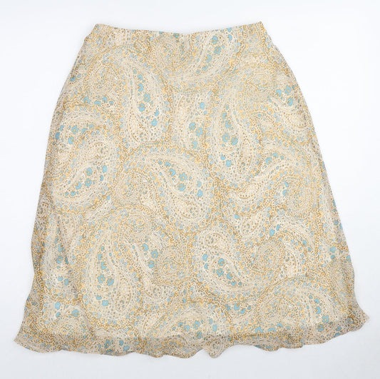 Marks and Spencer Womens Beige Geometric Polyester A-Line Skirt Size 10