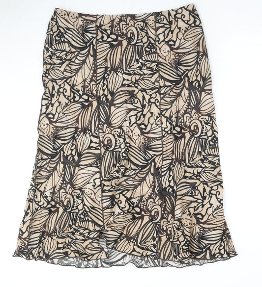 Marks and Spencer Womens Brown Geometric Ramie A-Line Skirt Size 14