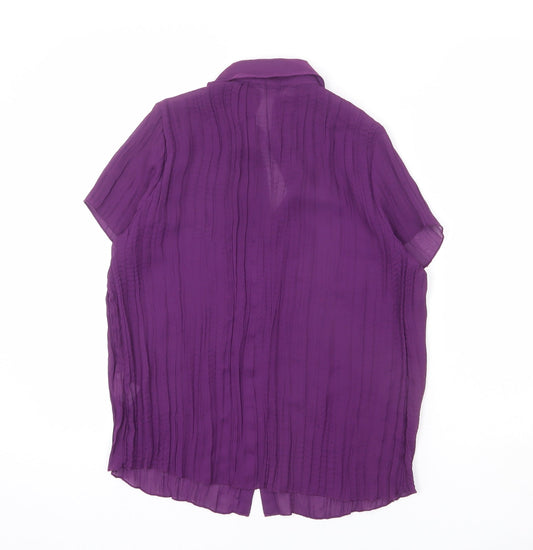 Classics Womens Purple Polyester Basic Blouse Size 14 Collared - Ribbed, Sheer, Button-Up