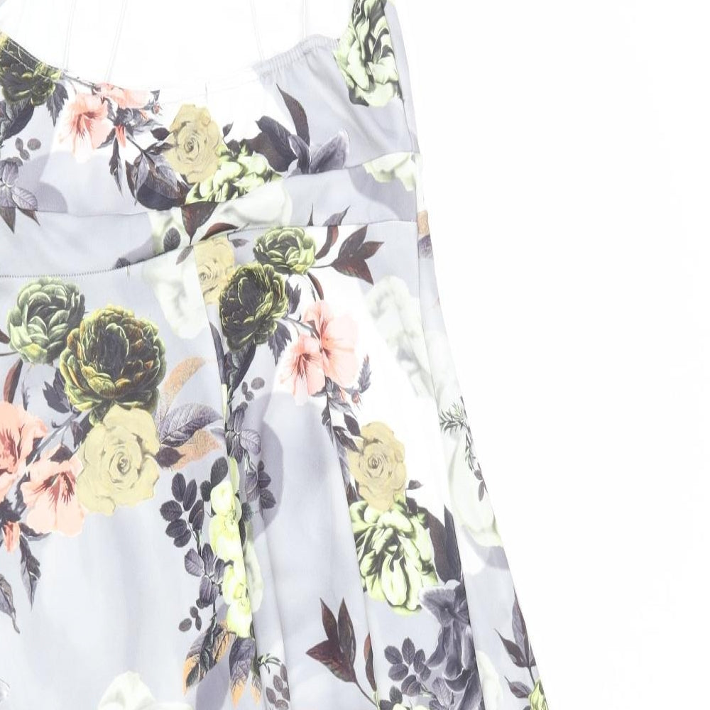 Boohoo Womens Green Floral Polyester A-Line Size 10 Square Neck Pullover