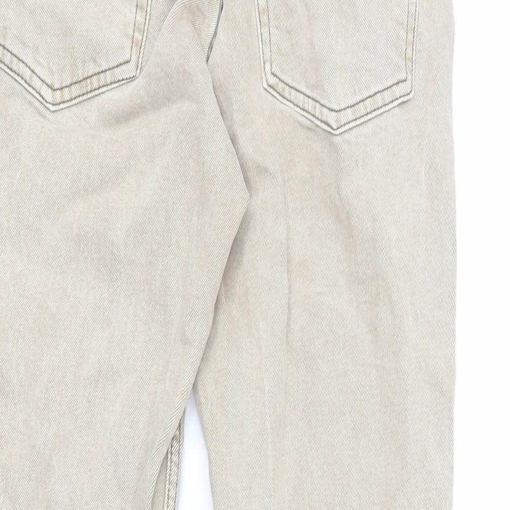 Topshop Womens Beige Cotton Straight Jeans Size 28 in L28 in Regular Zip - Distressed Hems