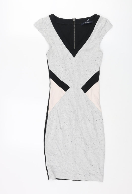 Additional front view of French Connection women’s multicoloured colourblock viscose bodycon, size UK 6, v-neck zip