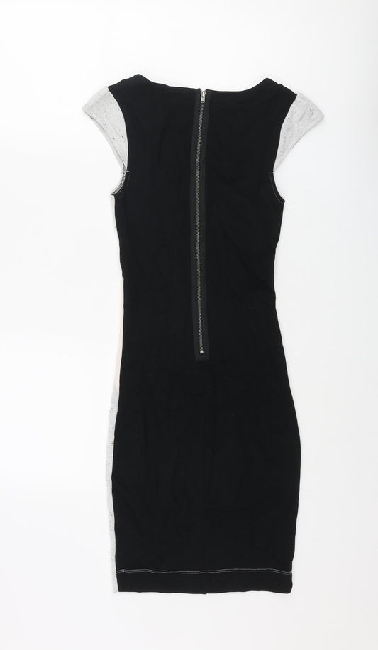 French Connection Womens Multicoloured Colourblock Viscose Bodycon Size 6 V-Neck Zip