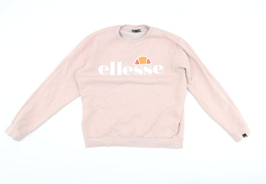 Additional front view of Ellesse women’s pink cotton pullover sweatshirt, size UK 12, pullover - logo