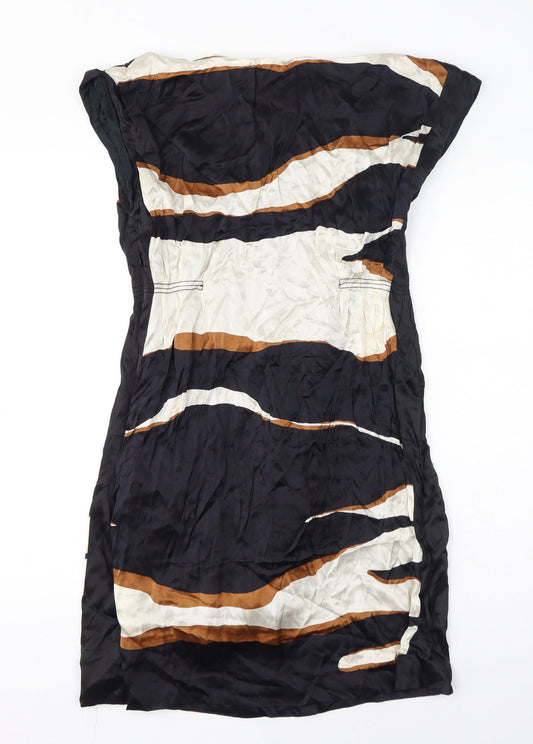 Zara Womens Black Geometric Viscose A-Line Size M Boat Neck Zip