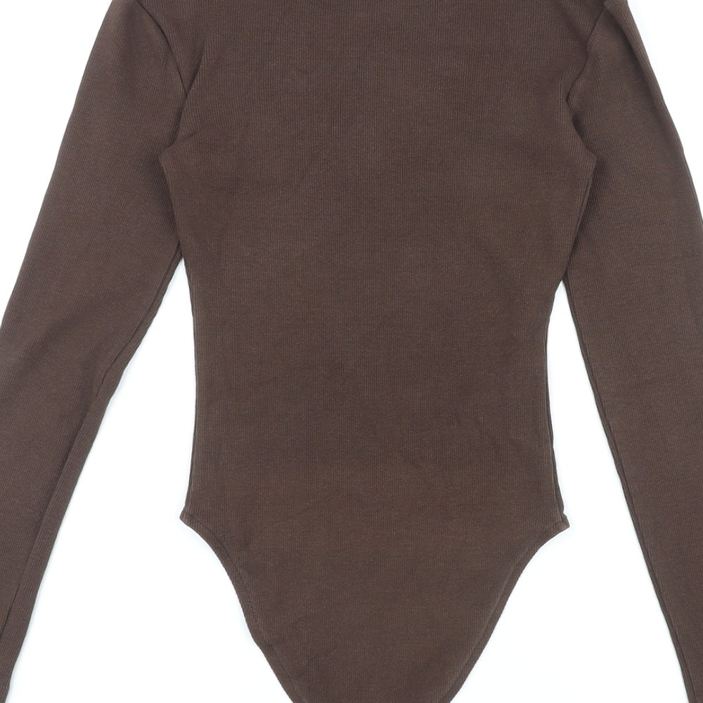 Zara Womens Brown Polyester Bodysuit One-Piece Size S Snap