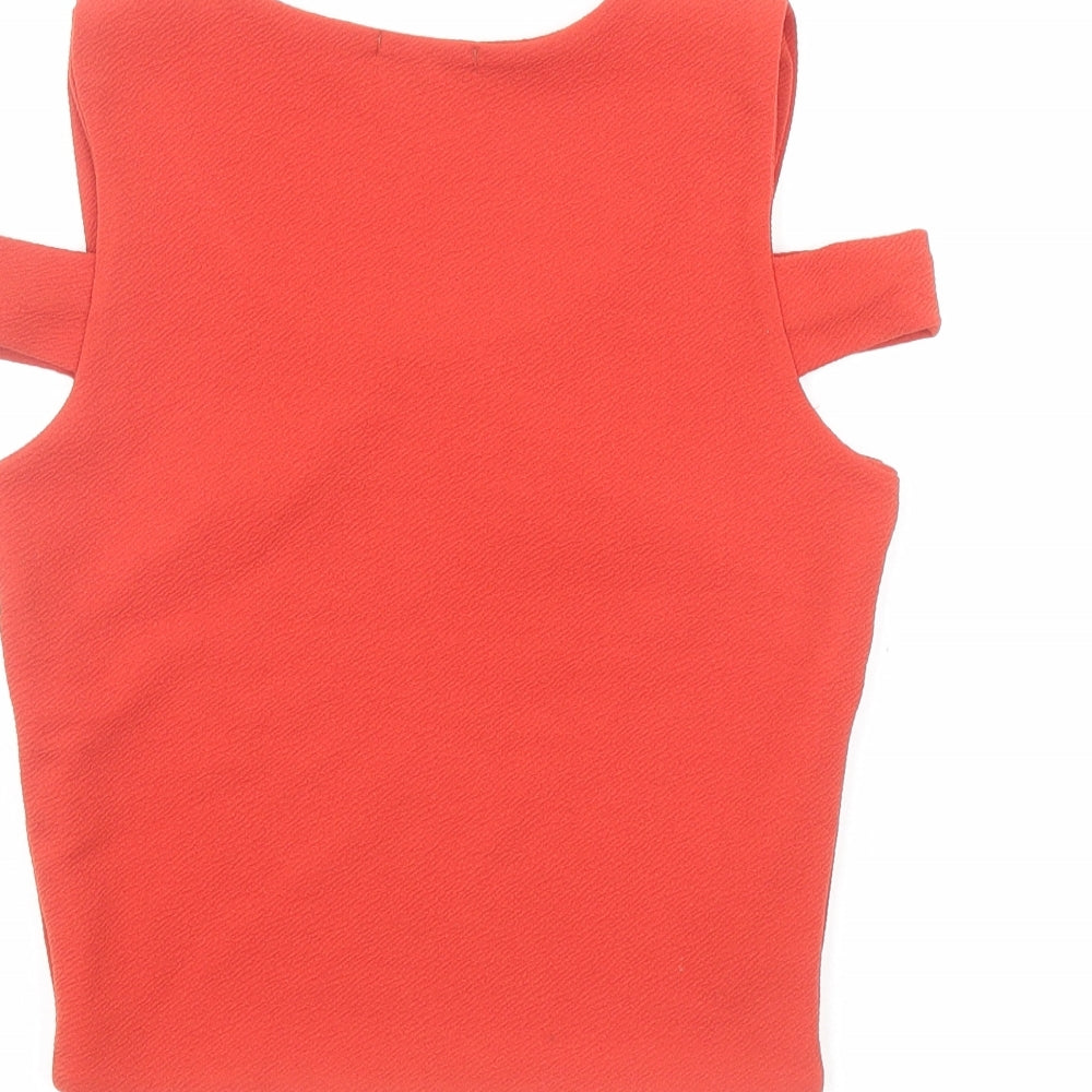 Boohoo Womens Red Polyester Cropped Tank Size 6 Round Neck - Cut Out Detail