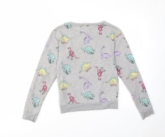 H&M Womens Grey Geometric Cotton Pullover Sweatshirt Size XS Pullover - Dinosaur Print