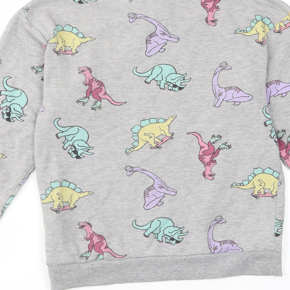 H&M Womens Grey Geometric Cotton Pullover Sweatshirt Size XS Pullover - Dinosaur Print