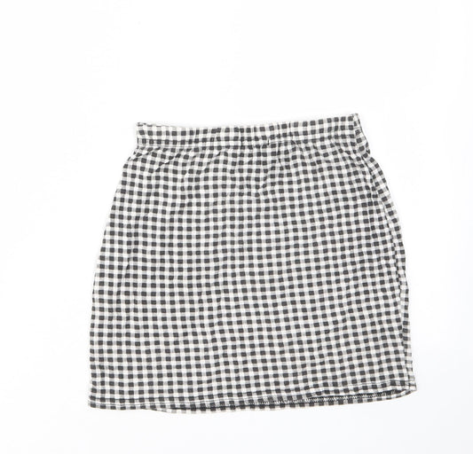 Boohoo Womens Grey Check Viscose Mini Skirt Size 10 - Elasticated Waist