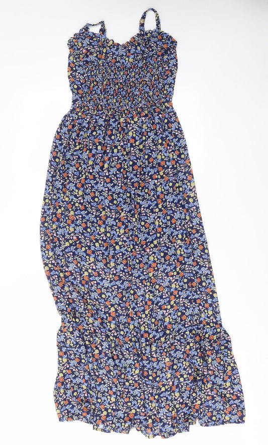 QED London Womens Blue Floral Polyester Maxi Size 6 Sweetheart Pullover - Frill Detail